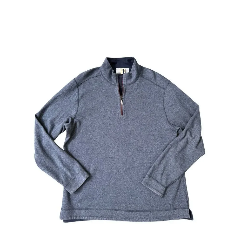 Tommy Bahama Reversible 1/4 Zip Pullover Sweater Heather Navy Blue Sz XL